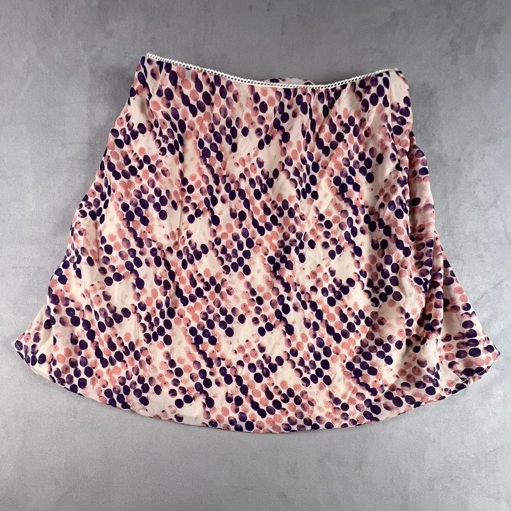 Wild Fable Purple Pink Polka Dot Mini Skirt XS Cream Crochet Trim NWT - Picture 2 of 3